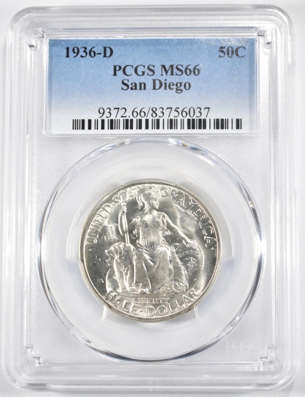 1936-D SAN DIEGO COMMEM HALF DOLLAR PCGS MS 66