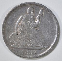 1837 NO STARS SEATED LIBERTY HALF DIME XF