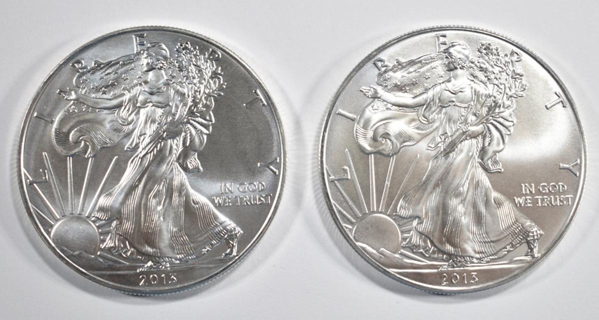 (2) 2013 AMERICAN SILVER EAGLES BU