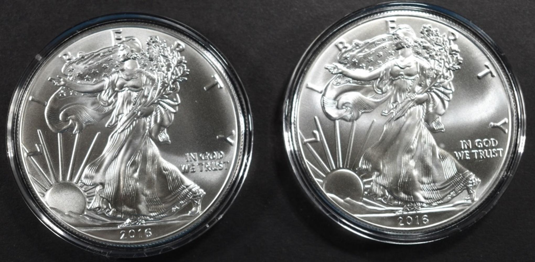 (2) 2016 AMERICAN SILVER EAGLES BU