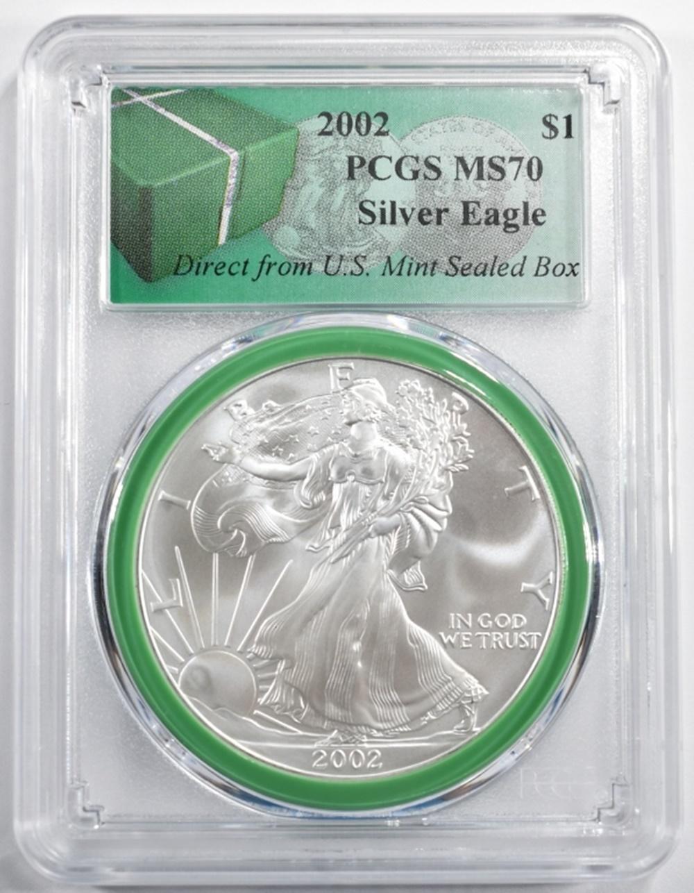 2002 SILVER EAGLE PCGS MS70 MONSTER BOX LABEL