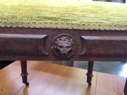 Walnut Stool with Lion Head Carvings