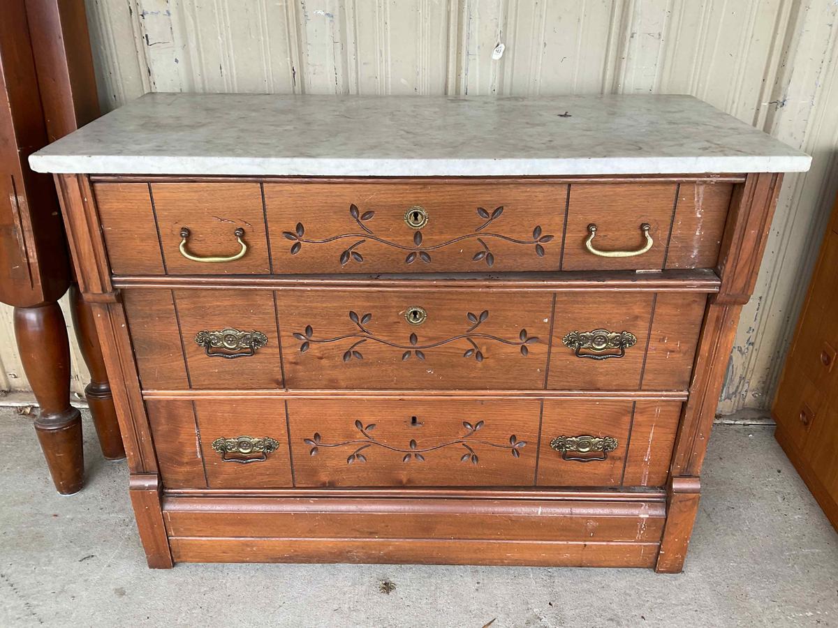 Walnut Marble Top Chest