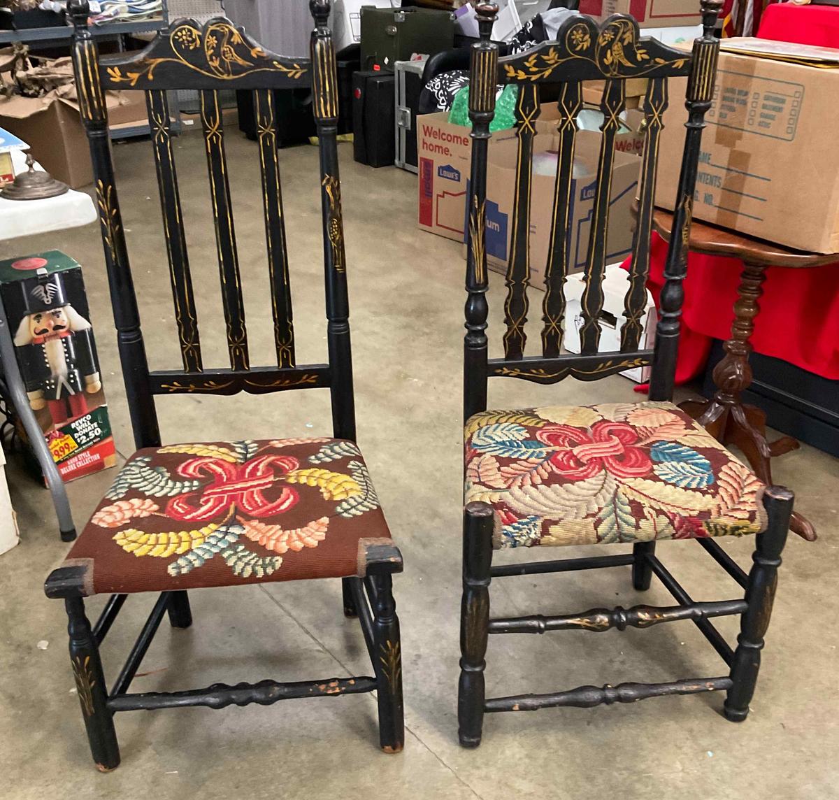 Pair of Chairs w/Needlepoint Seats