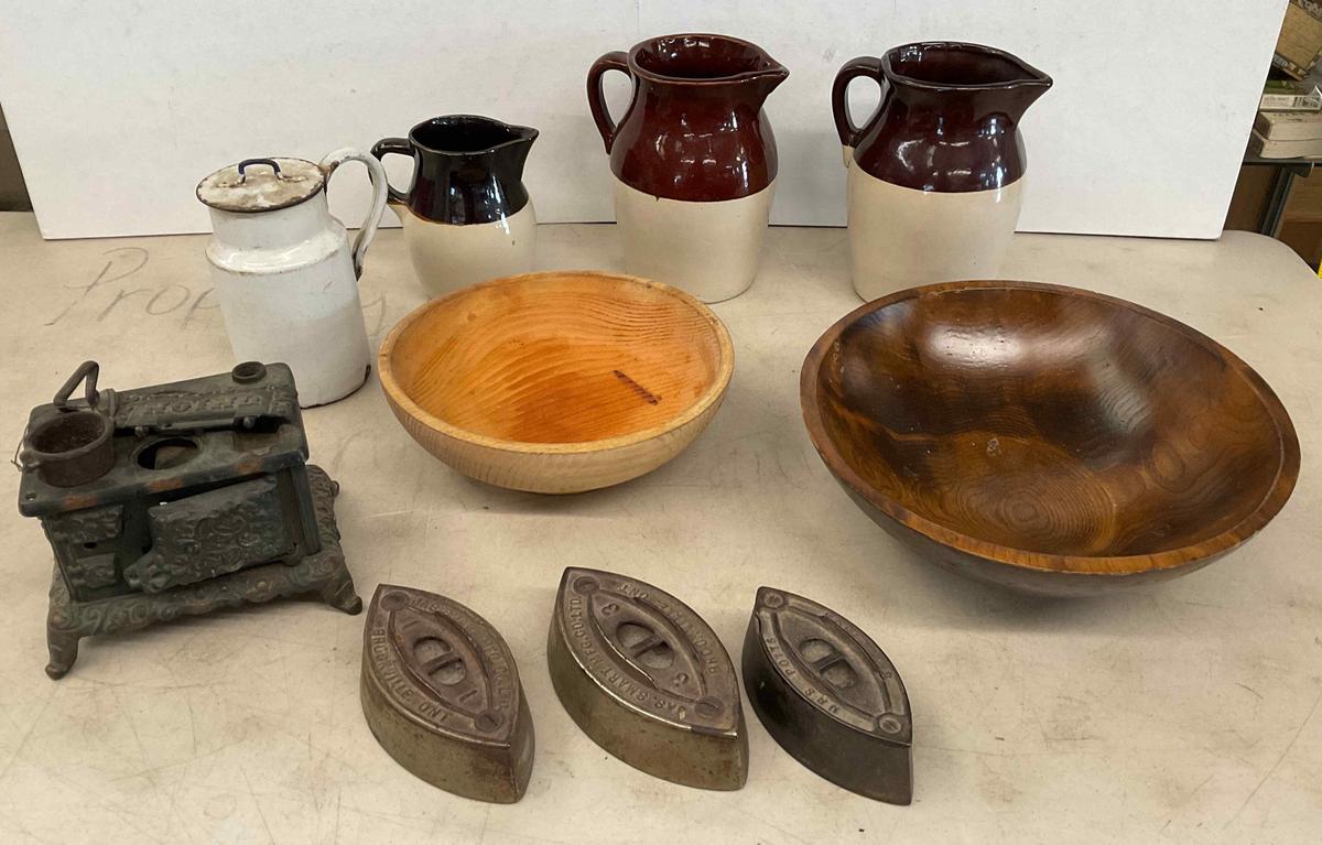 Pitchers, Wood Bows, Irons, Etc