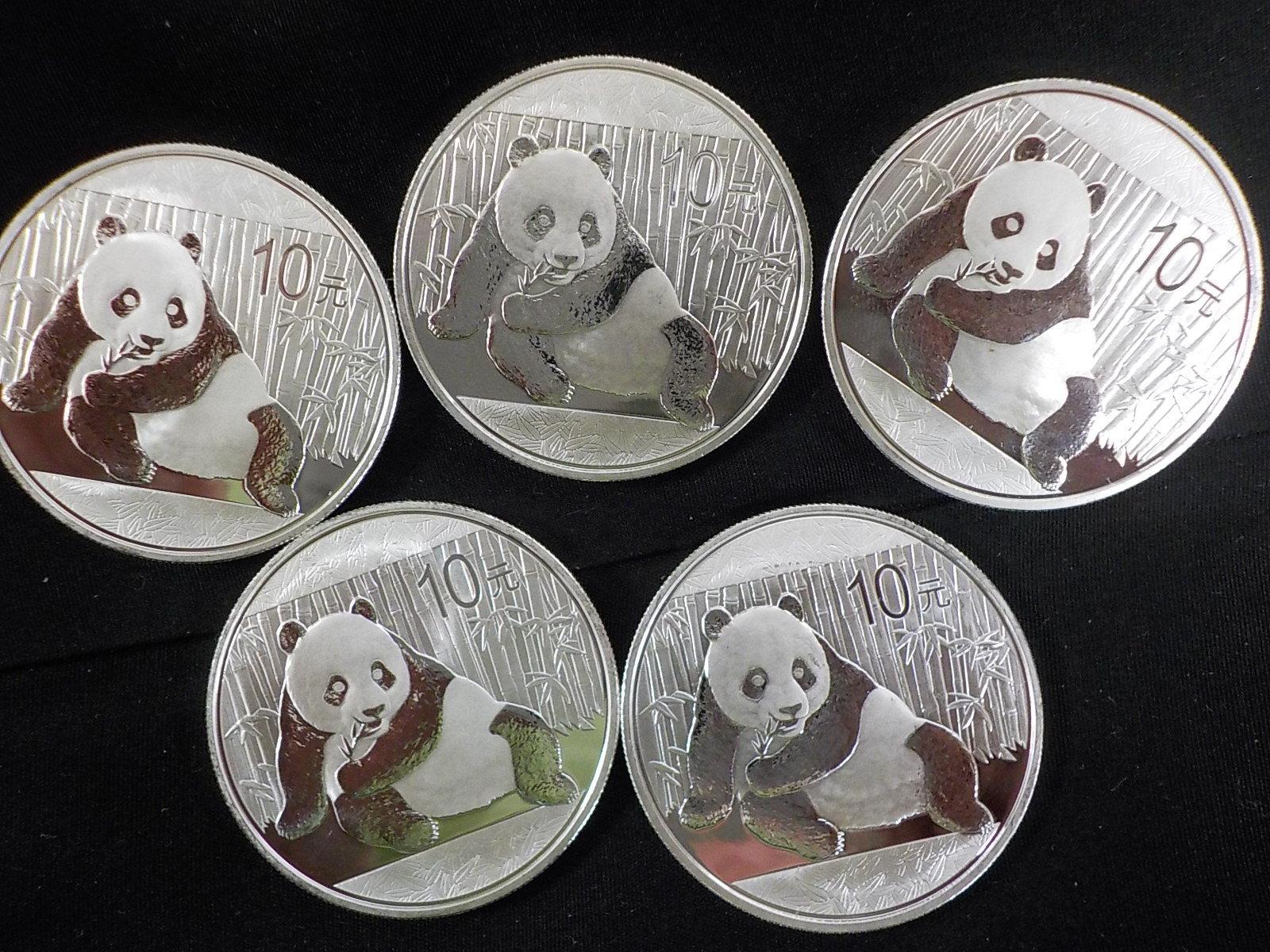 E13  UNC  (5) China Silver Panda 2015 - 1 oz. - .999 - 5 X $