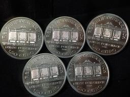 E18  UNC  (5) Austria Silver Philharmonic 2015 - 1 oz. - .999 - 5 X $