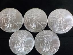 E4  UNC  (5) Silver Eagles 2015 - 1 oz. - .999 - 5 X $