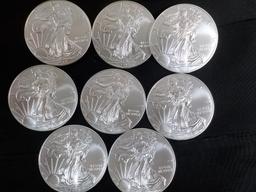 E5  UNC  (8) Silver Eagles 2015 - 1 oz. - .999 - 8 X $