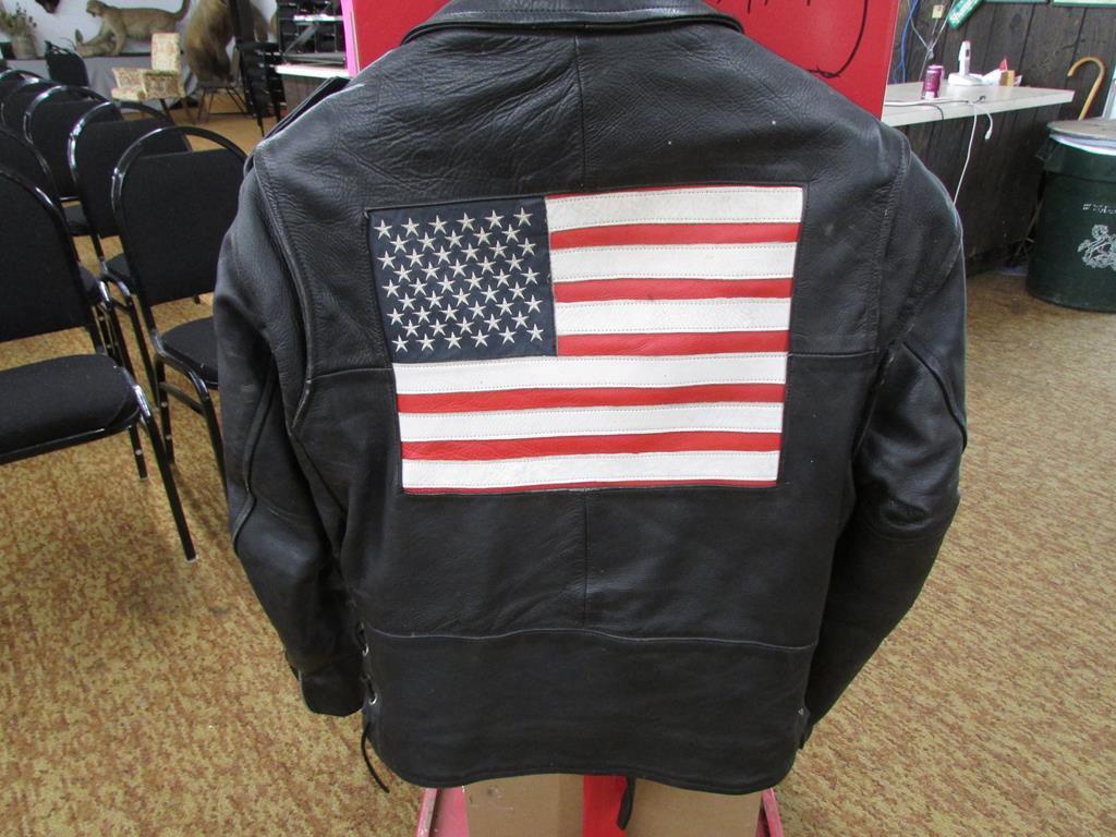 leather limited jacket. leather american flag on back