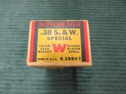 vintage Winchester .38 S&W special nickel plated shells, 50 rds of