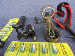 Archery lot. batteries, sights, release, stabilizer.