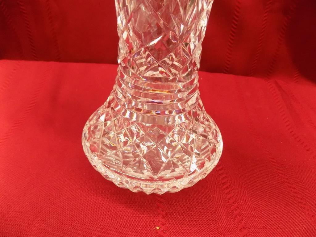 10 1/4" cut glass vase. no markings