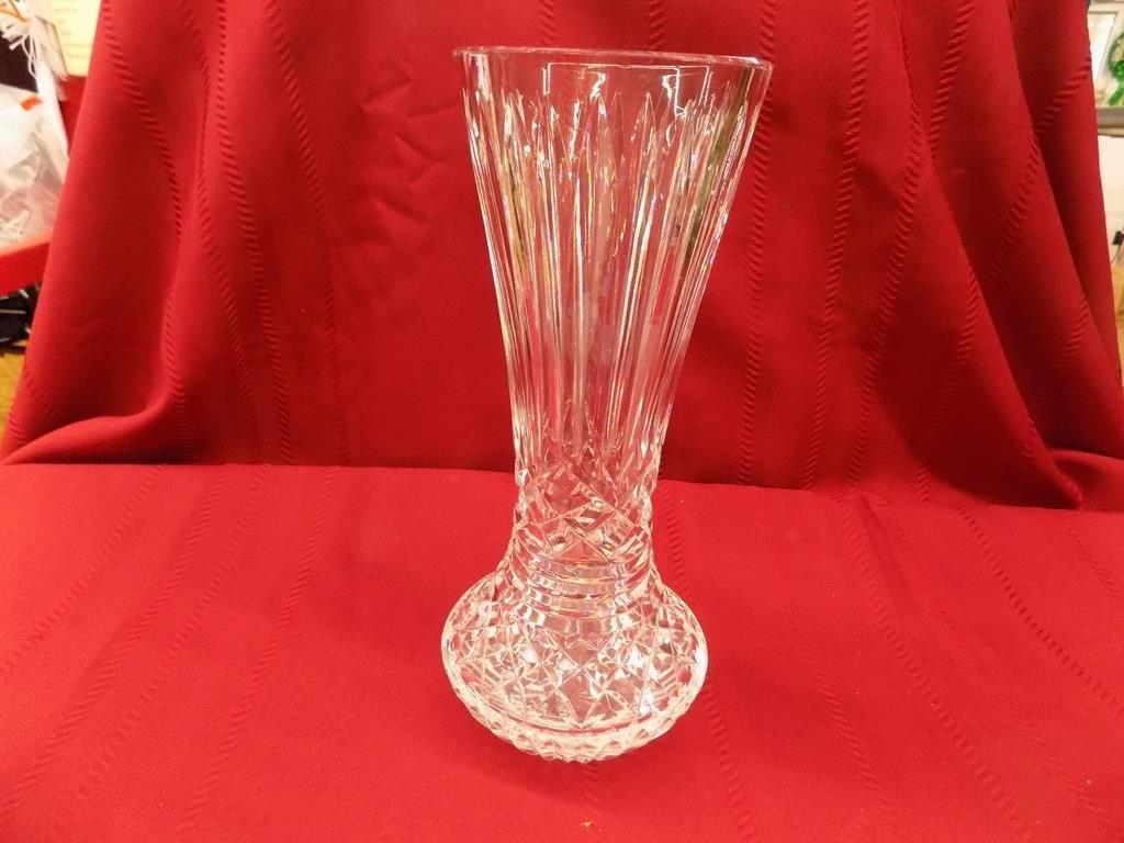 10 1/4" cut glass vase. no markings
