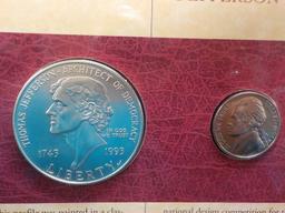 M15  Proof  Jefferson Coin & Currency Set 1993 - Silver Dollar