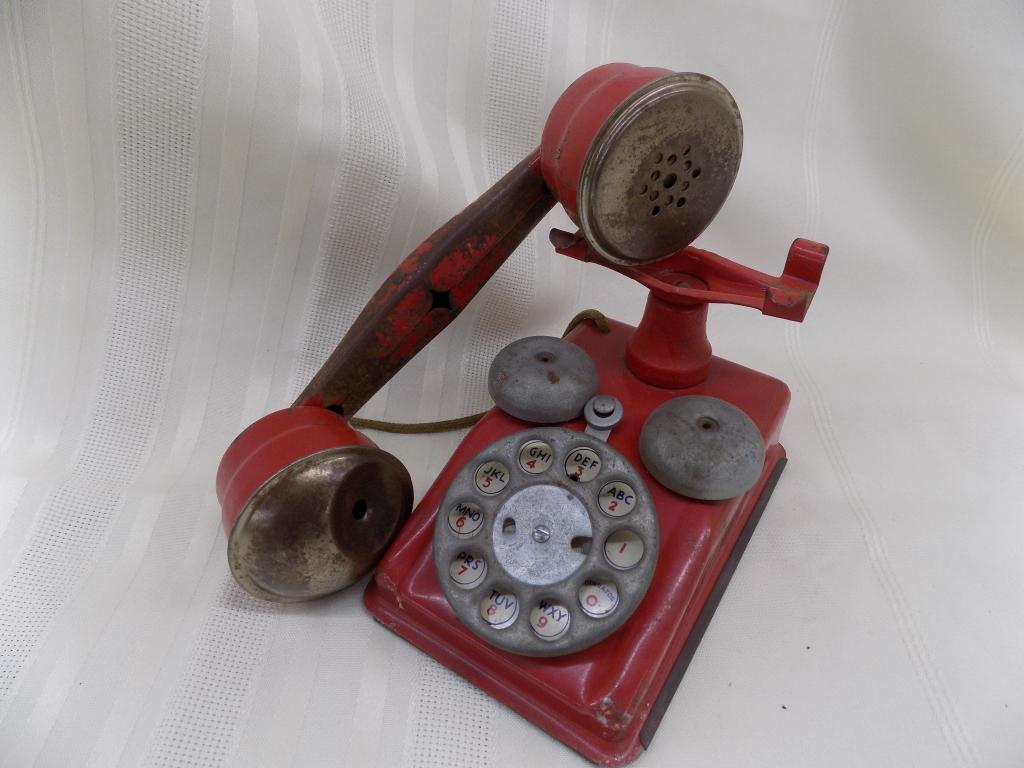 Vintage 1950s speed phone, pressed steel toy