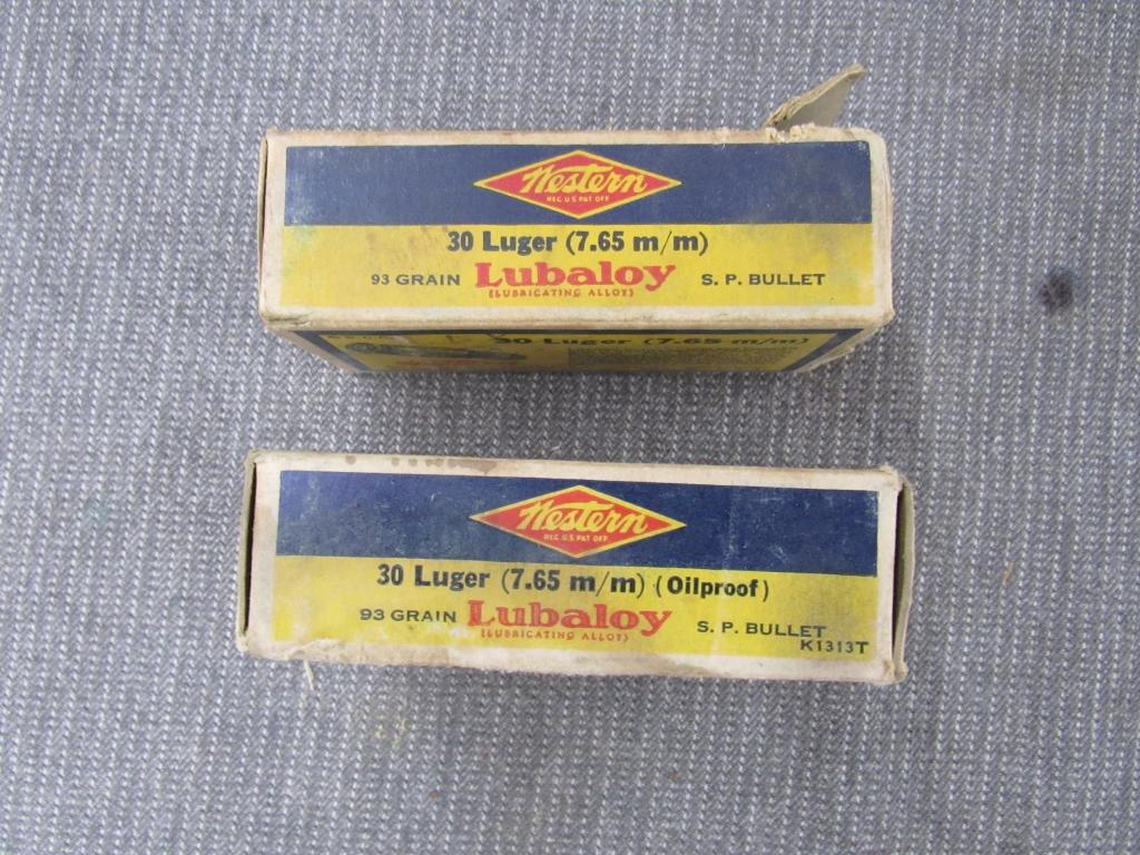 x2 vintage boxes of 30 luger, western.