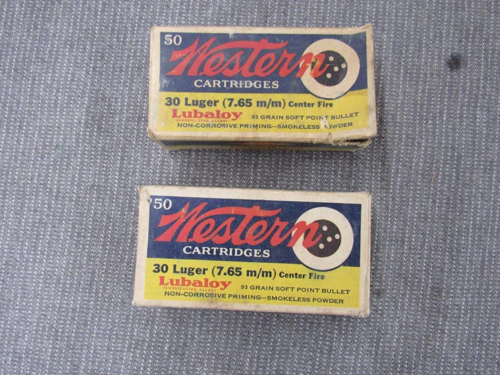 x2 vintage boxes of 30 luger, western.