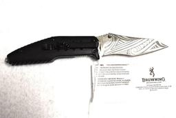 BROWNING FOLDING HUNTER KNIFE FIRST RESPONDER WITH GLASS BREAKER ACID ETCHED BLADE