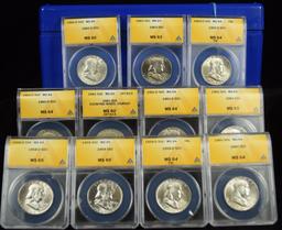 Complete Set Franklin Half Dollars ANACS MS-65/66 FLB's