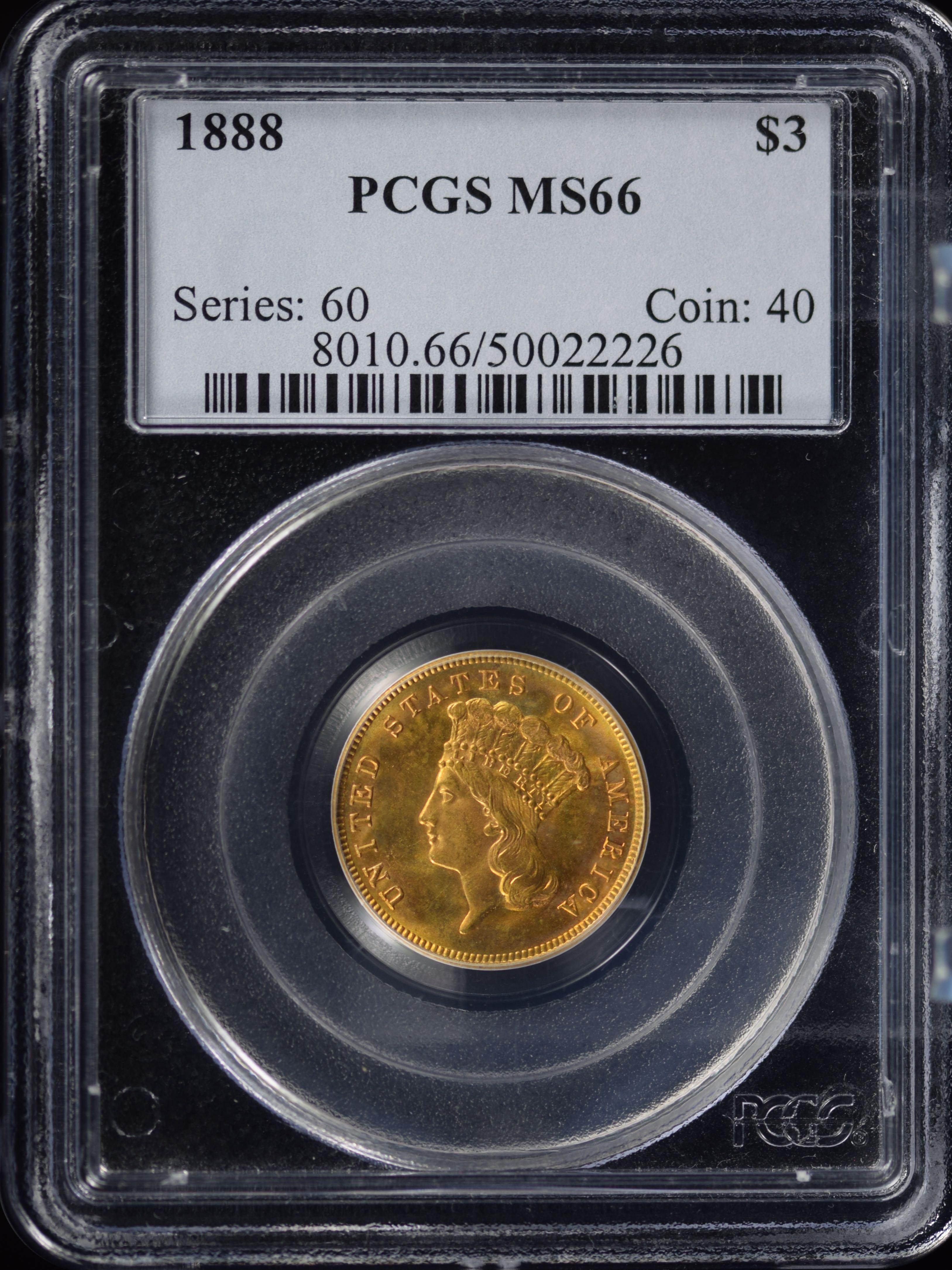 1888 $3 Gold Princess PCGS MS-66 GEM Superb Only 4 Graded Higher