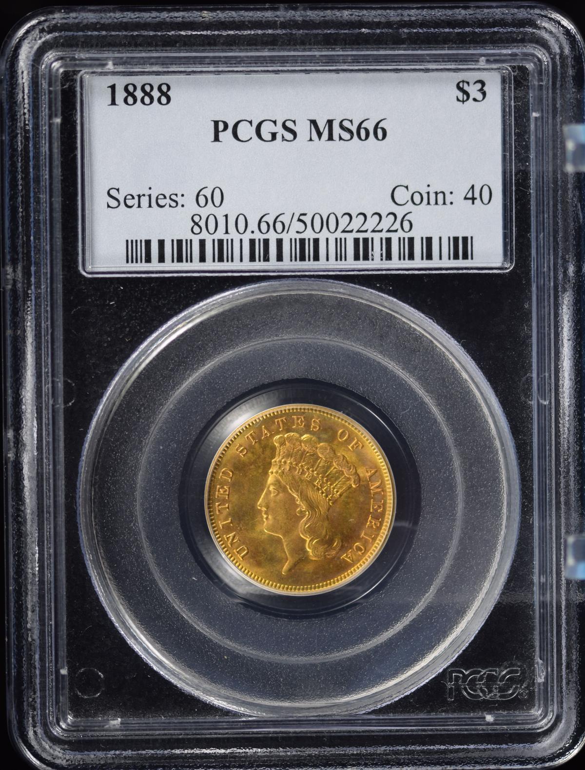 1888 $3 Gold Princess PCGS MS-66 GEM Superb Only 4 Graded Higher