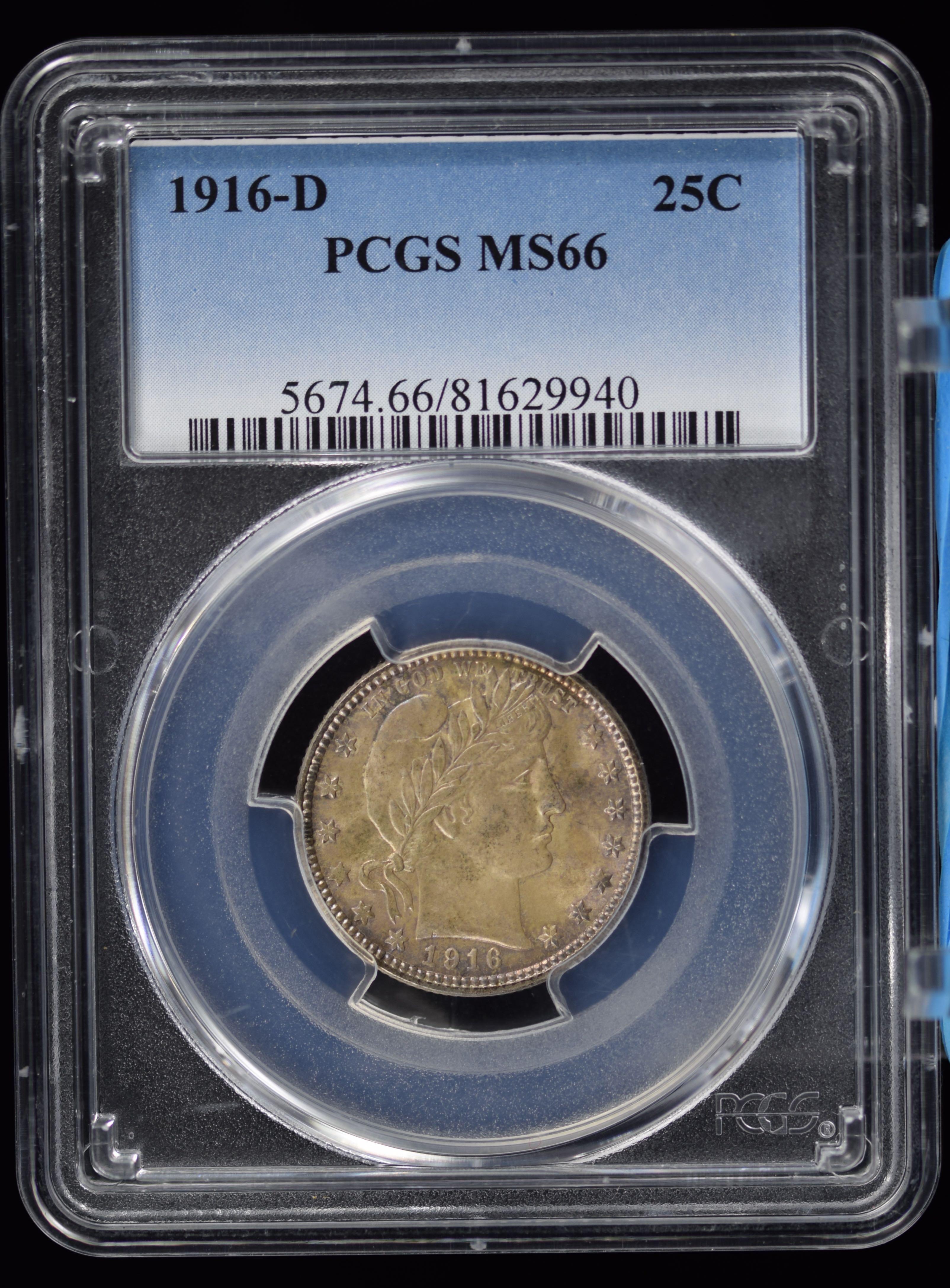 1916-D Barber Quarter PCGS MS-66 Rich Original Color