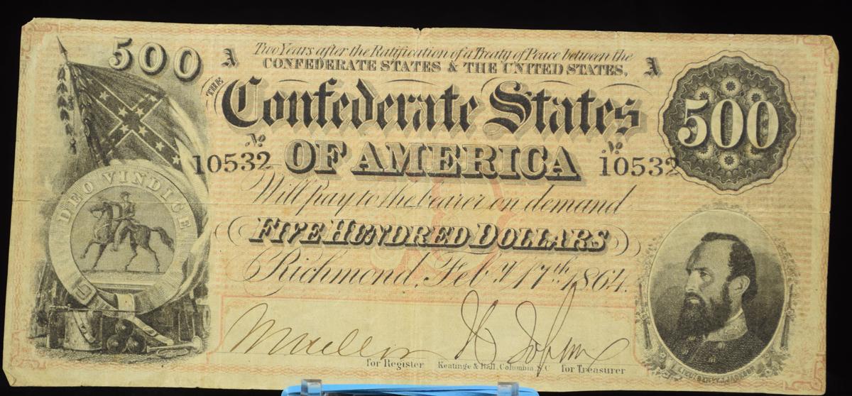 1864 $500 Confederate States 10532