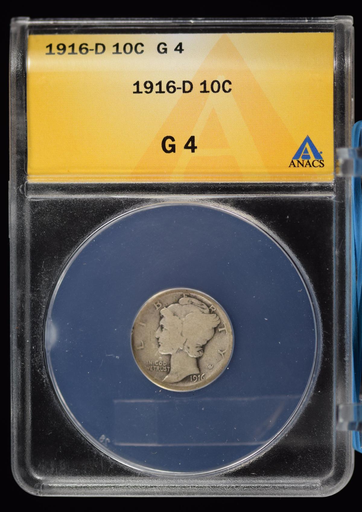 1916-D Mercury Dime ANACS Good 4 True Rare One