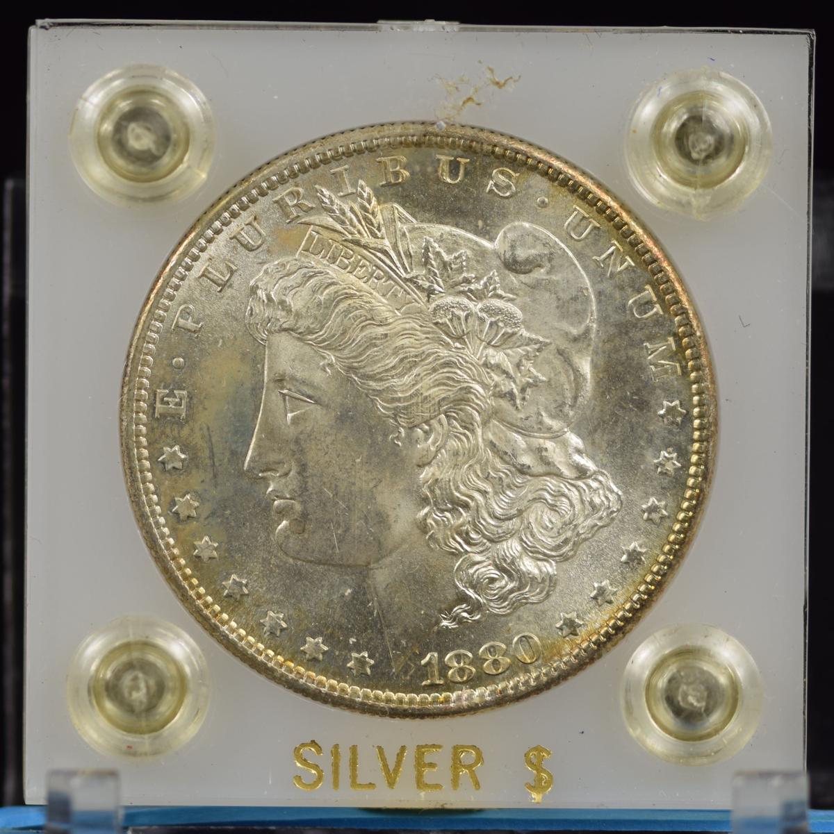 1880-S Morgan Dollar PL GEM BU Rich with Tone Plastic holder