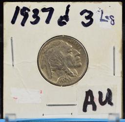 1937-D 3 Legged Buffalo Nickel AU Rare One
