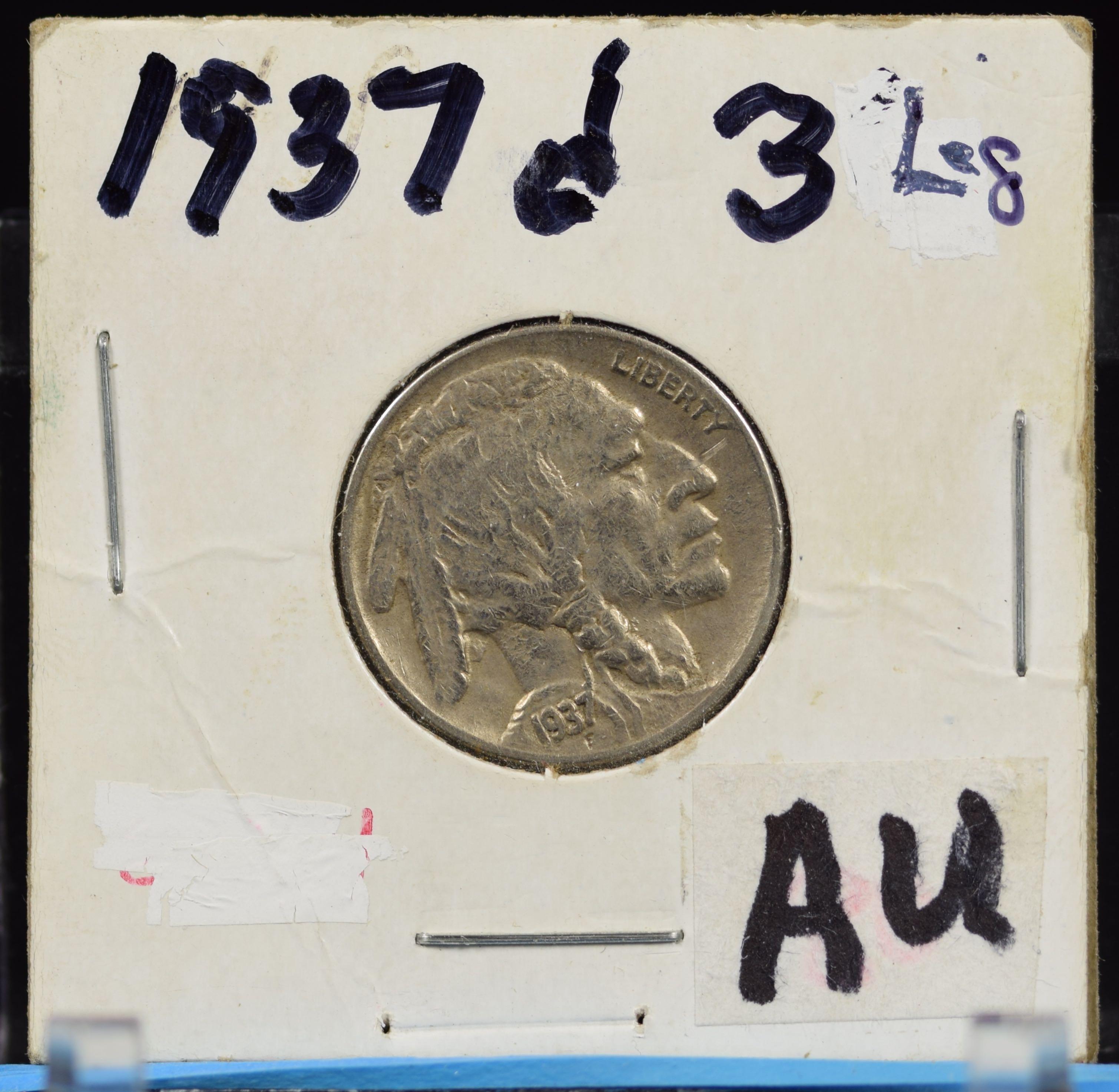 1937-D 3 Legged Buffalo Nickel AU Rare One