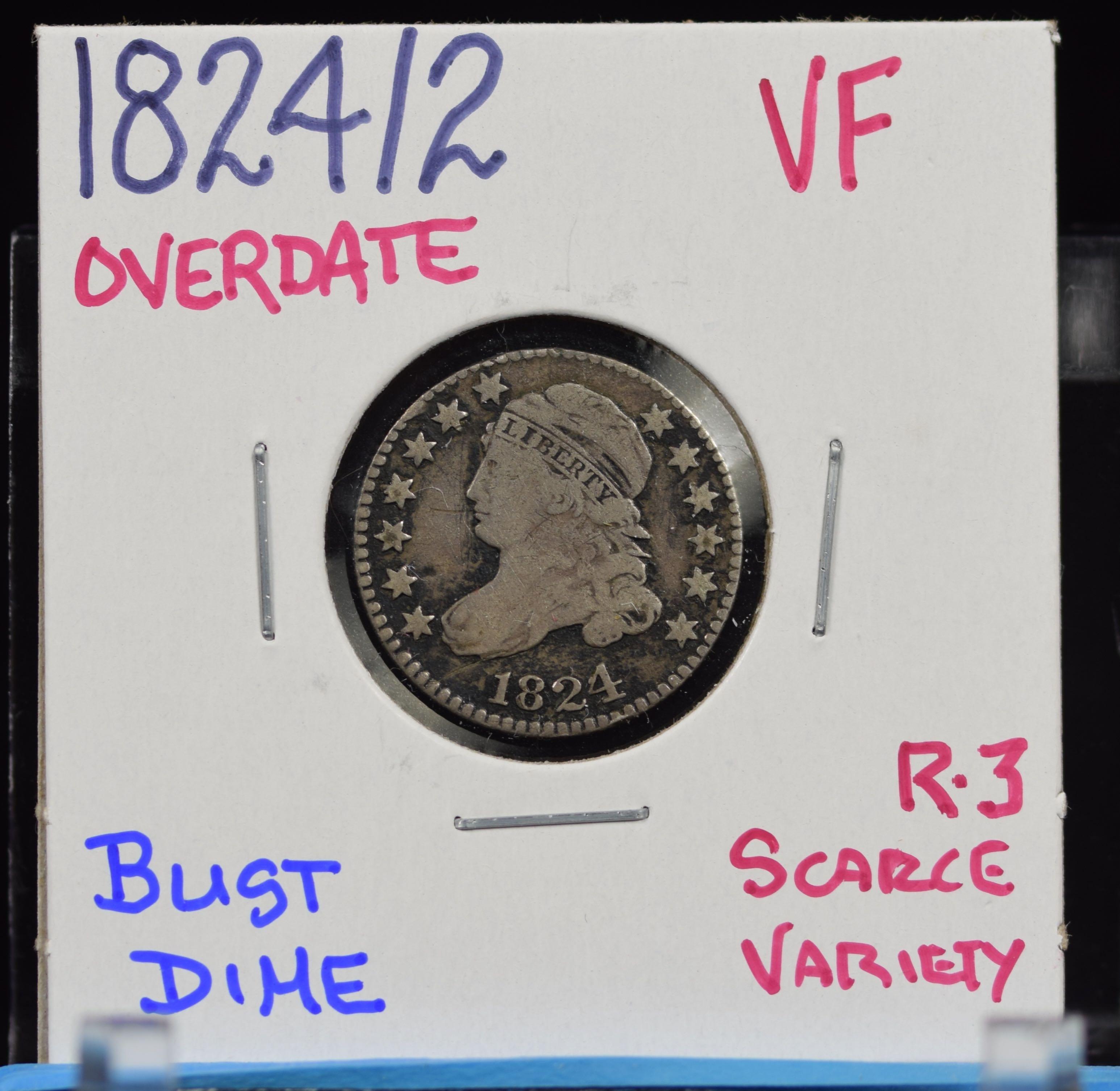 1824/2 Bust Dime VF Scarce R-3 Variety