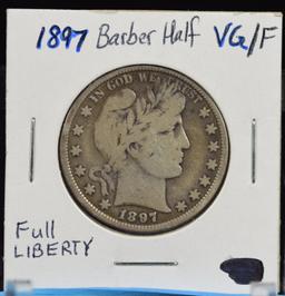 1897 Barber Half Dollar Full Liberty VG/F