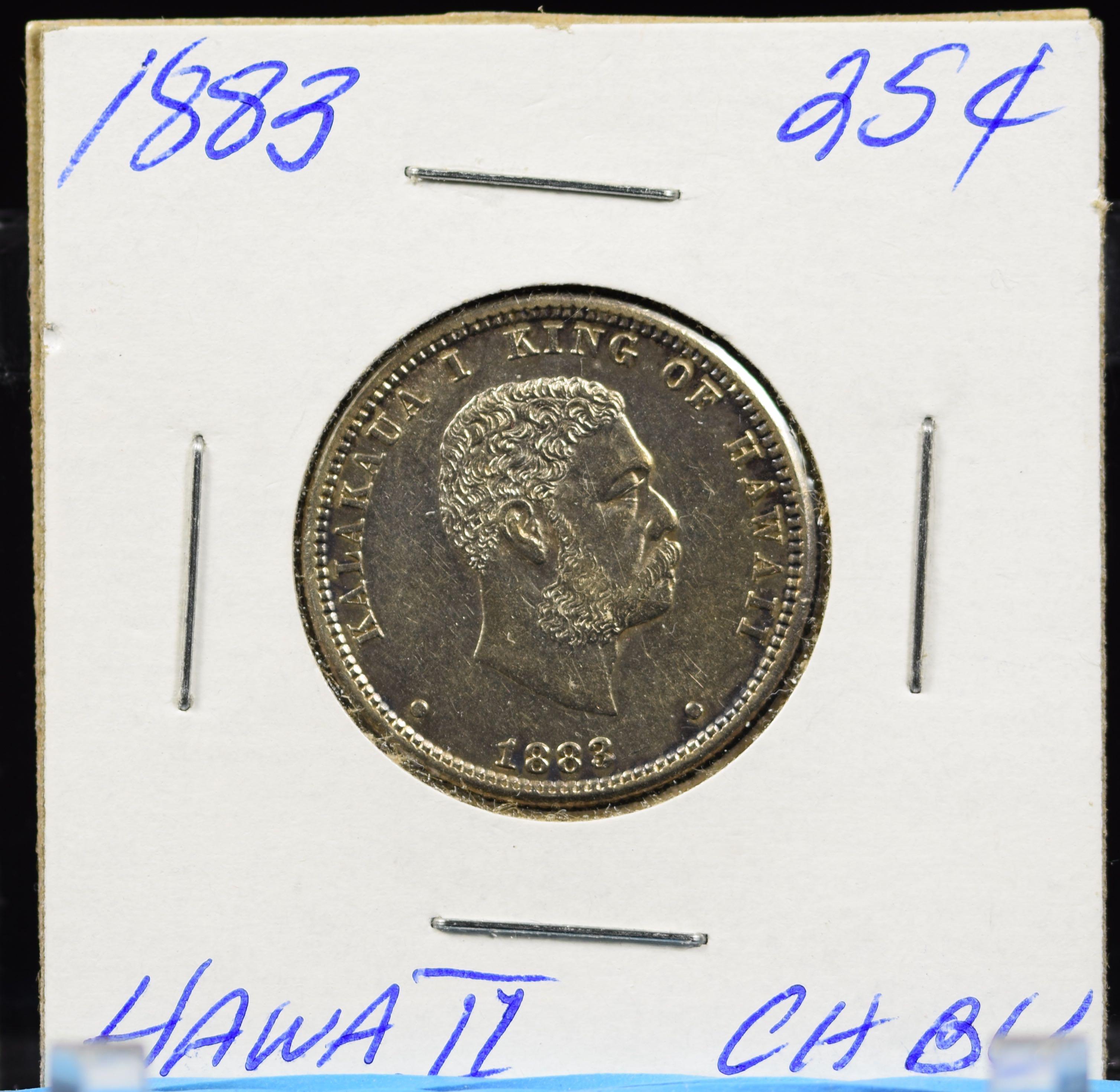 1883 Hawaii Quarter Lite Toned Better Date Very Attractive PQ CH/BU