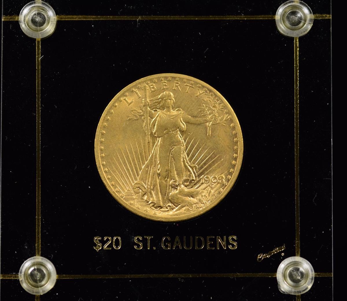 1908 $20 Gold St Gaudens No Motto MS63