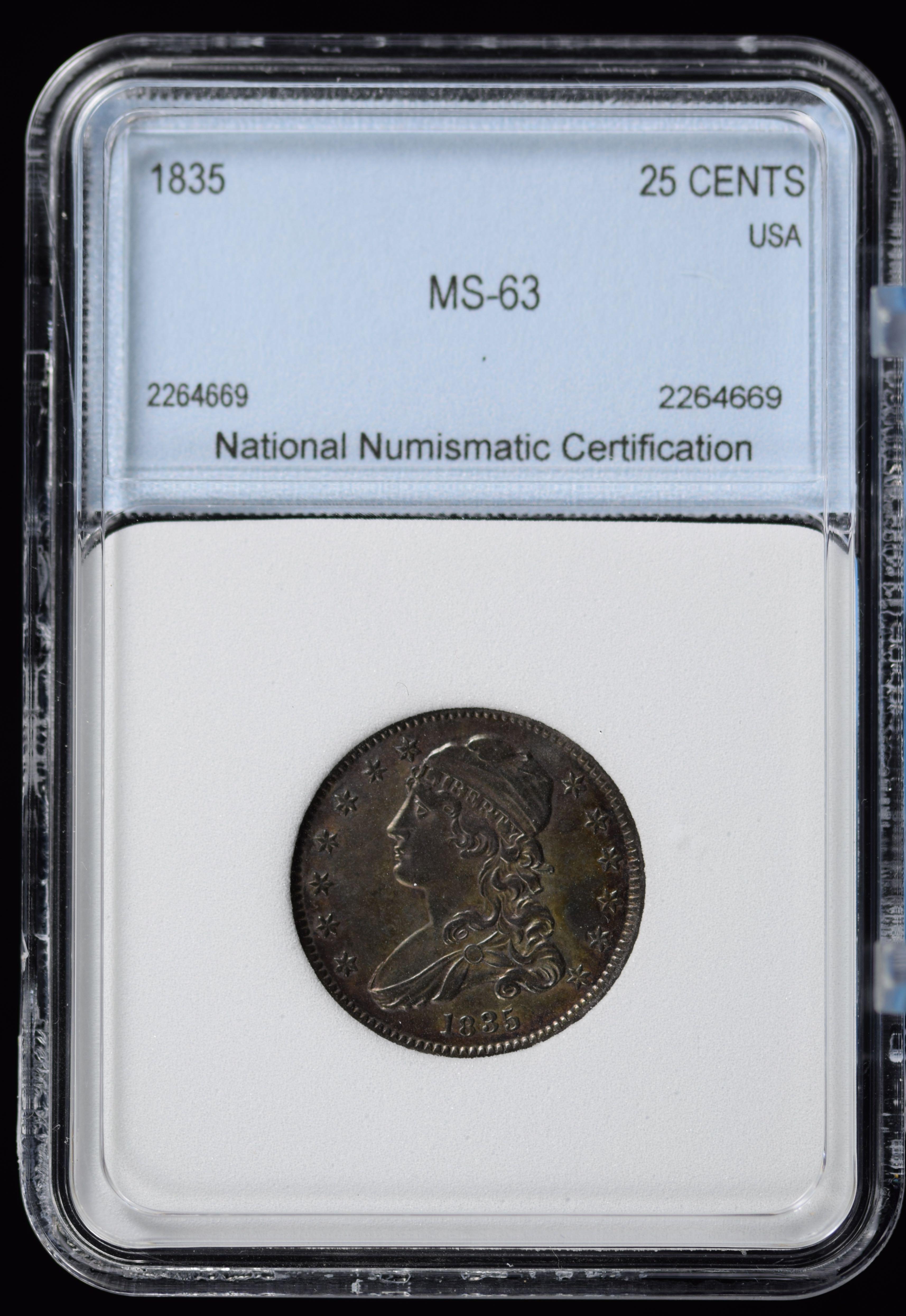 1835 Bust Quarter NNC MS63 RARE Fully Struck Nice Tone GS $3500