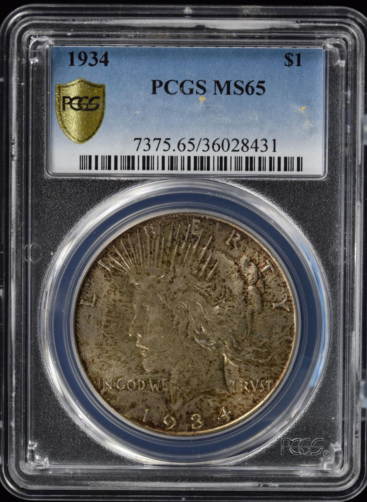 1934 Peace Dollar Nice Toning PCGS MS-65