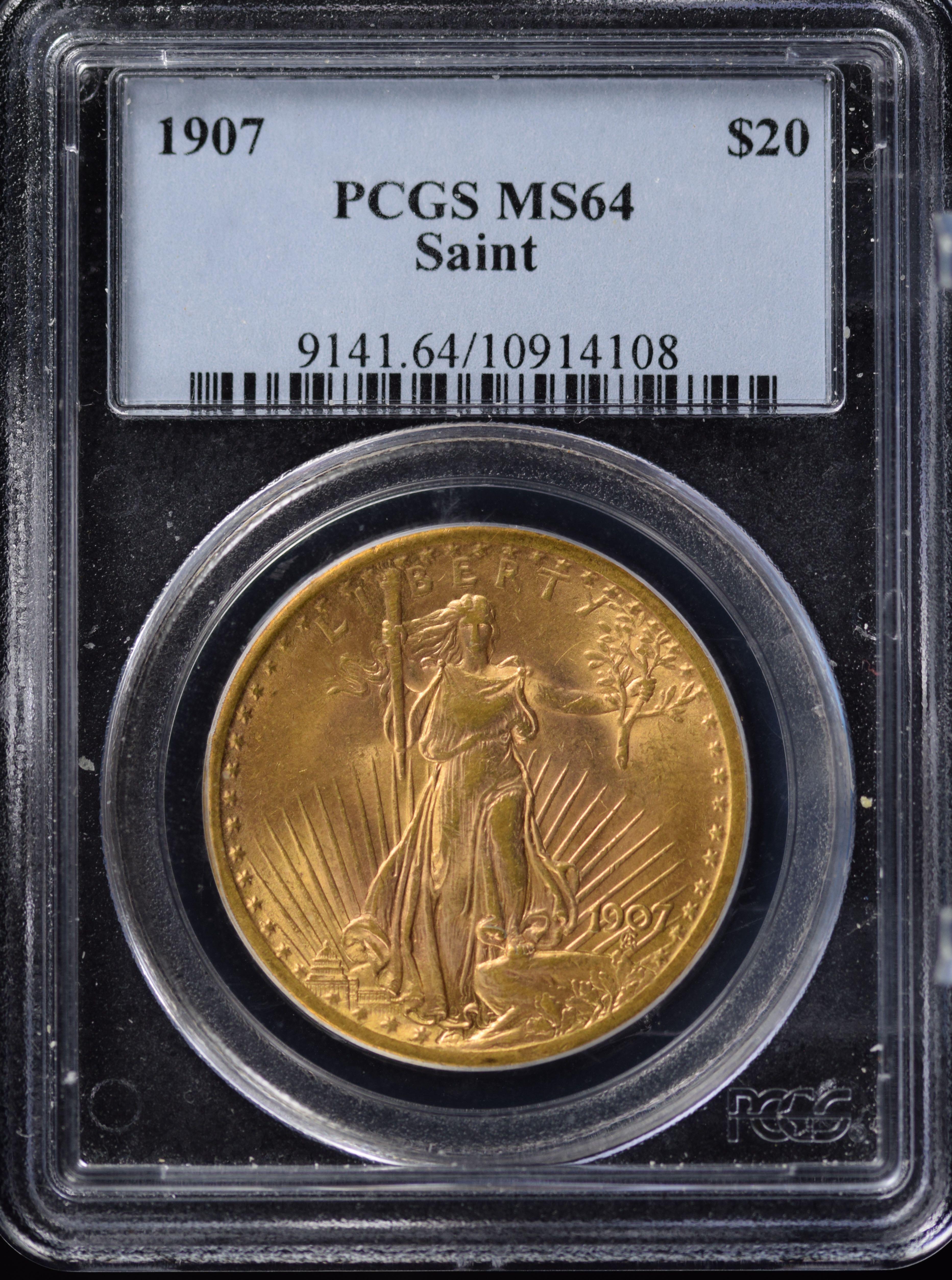 1907 $20 Gold St Gaudens PCGS MS-64