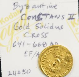 641-668 AD Gold Byzantine Constans II Cross EF/AU
