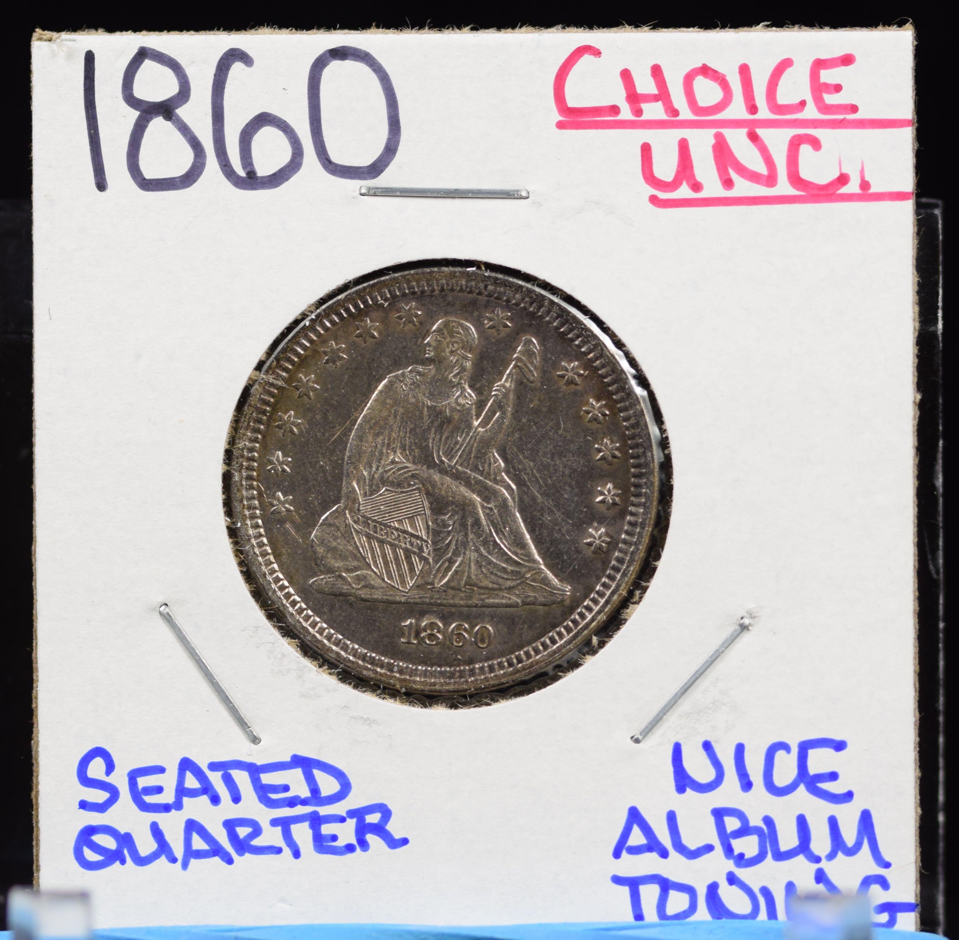 1860 Seated Quarter Choice Uncirculated Album Toning