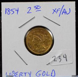 1854 $2.5 Gold Liberty XF/AU