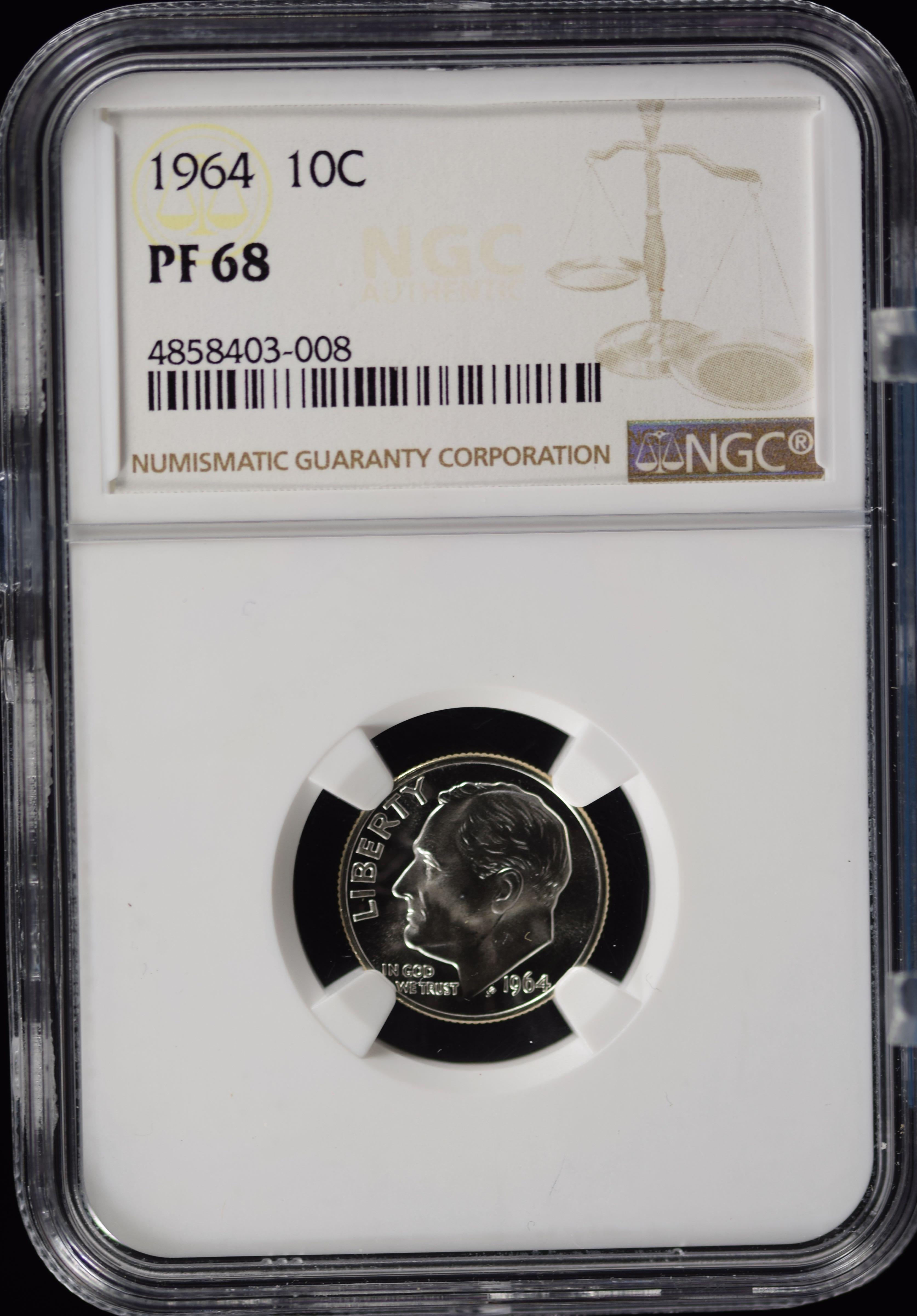 1964 Proof Roosevelt Dime NGC PF-68