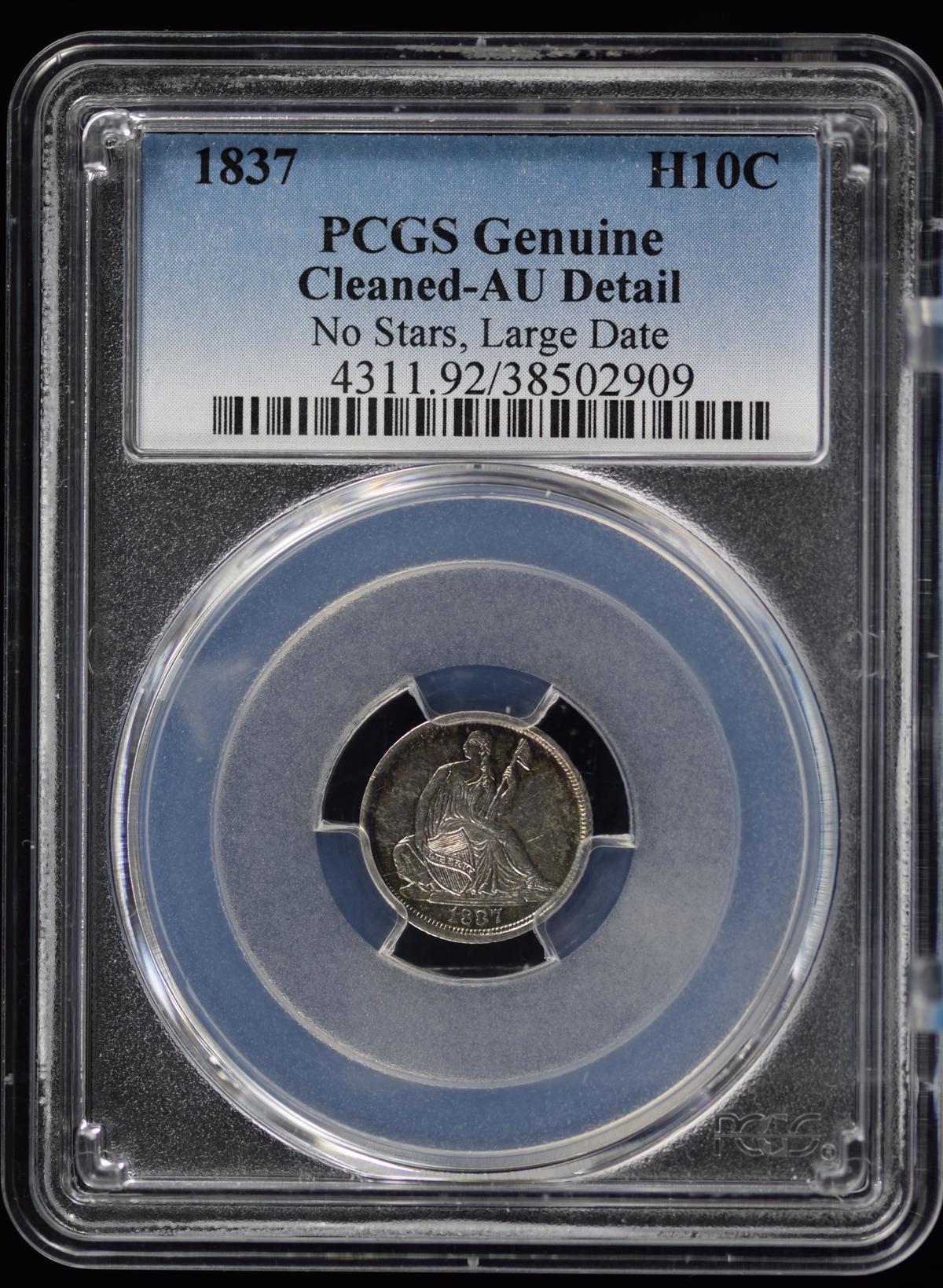 1937 Seated Half Dime No Stars Lg Date PCGS Details AU