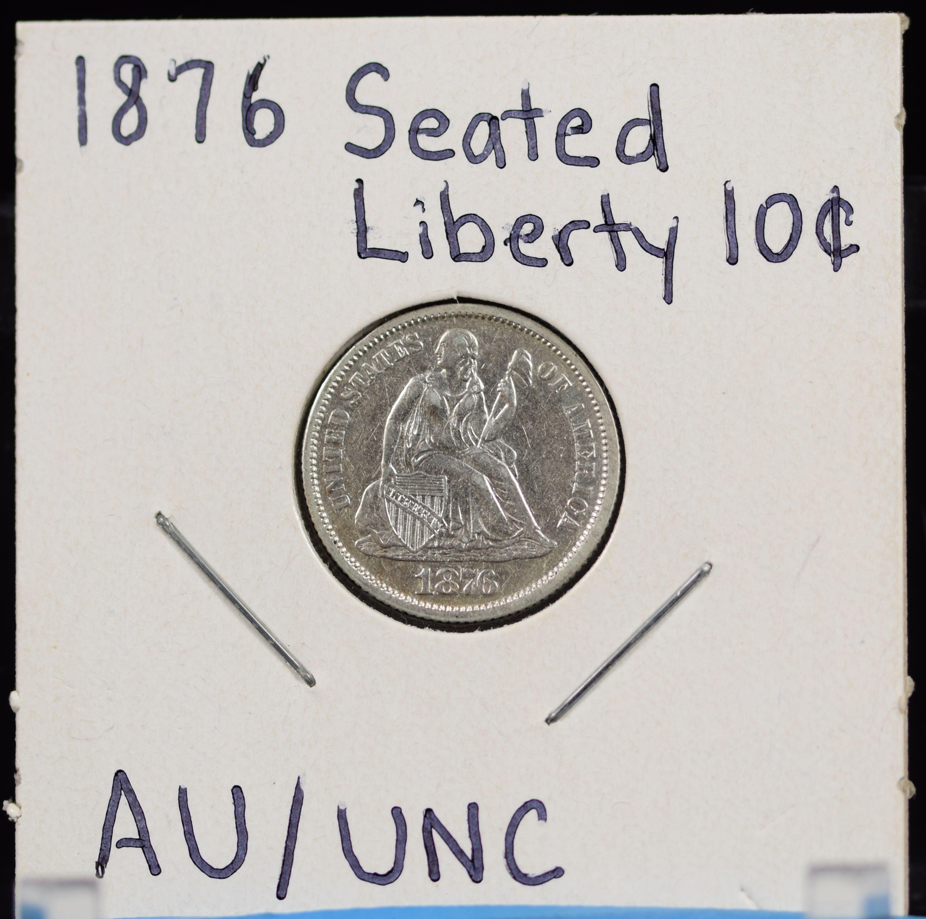 1876 Seated Dime AU/UNC