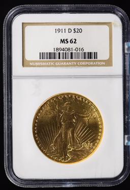 1911-D $20 Gold St Gaudens NGC MS-62