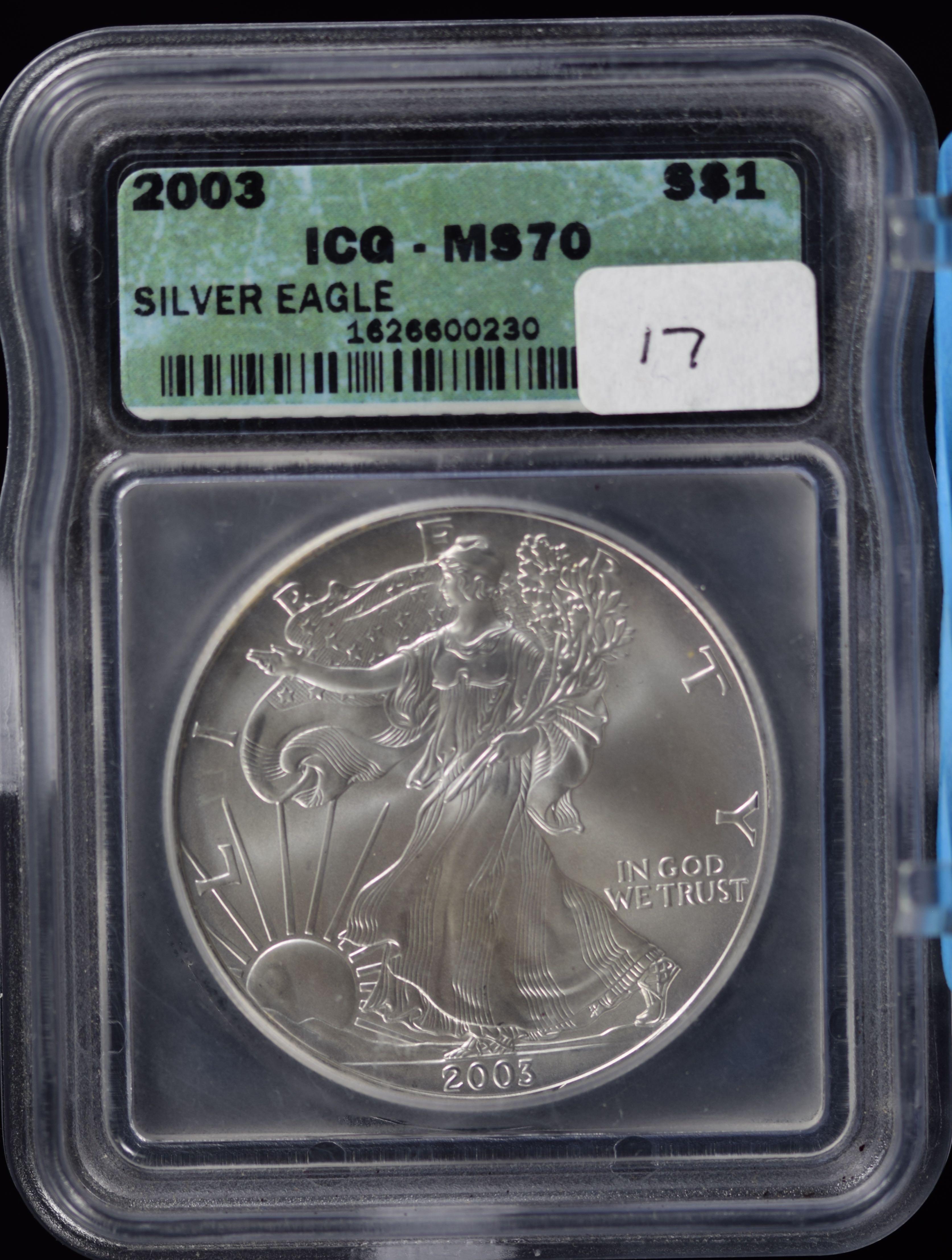 2003 American Silver Eagle Dollar ICG 70 Perfect 70