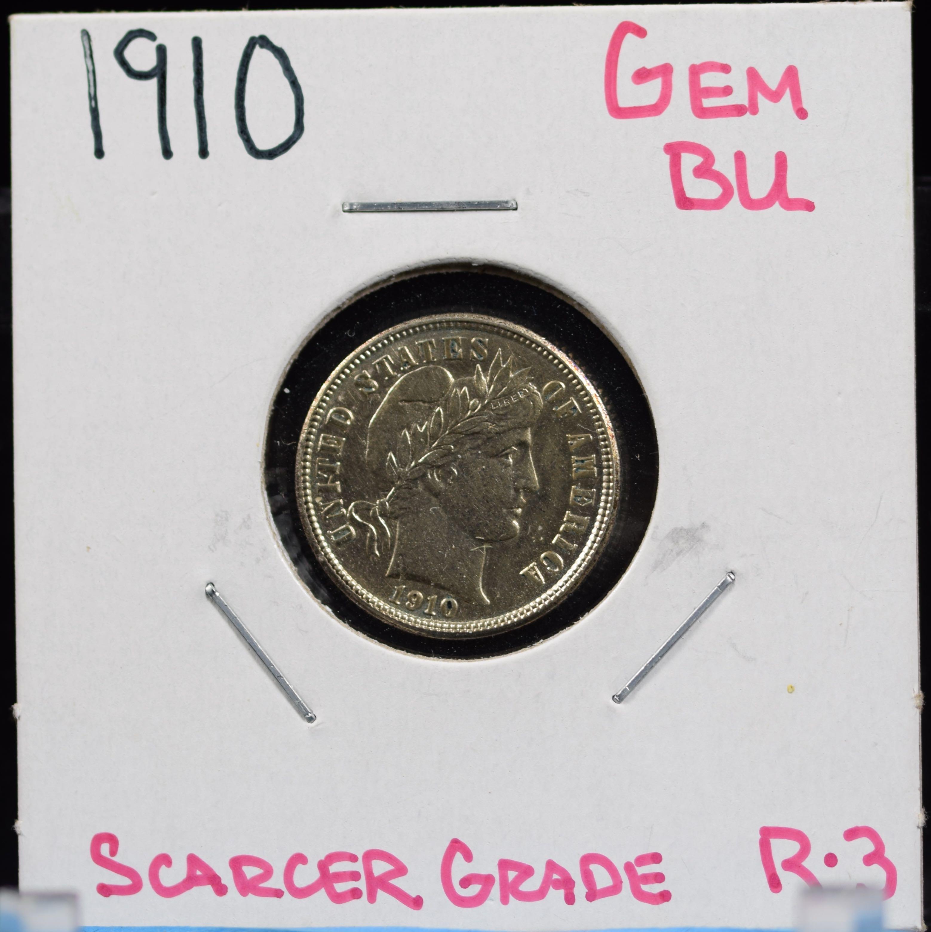 1910 Barber Dime GEM BU 63/64 Scarcer Date/Grade