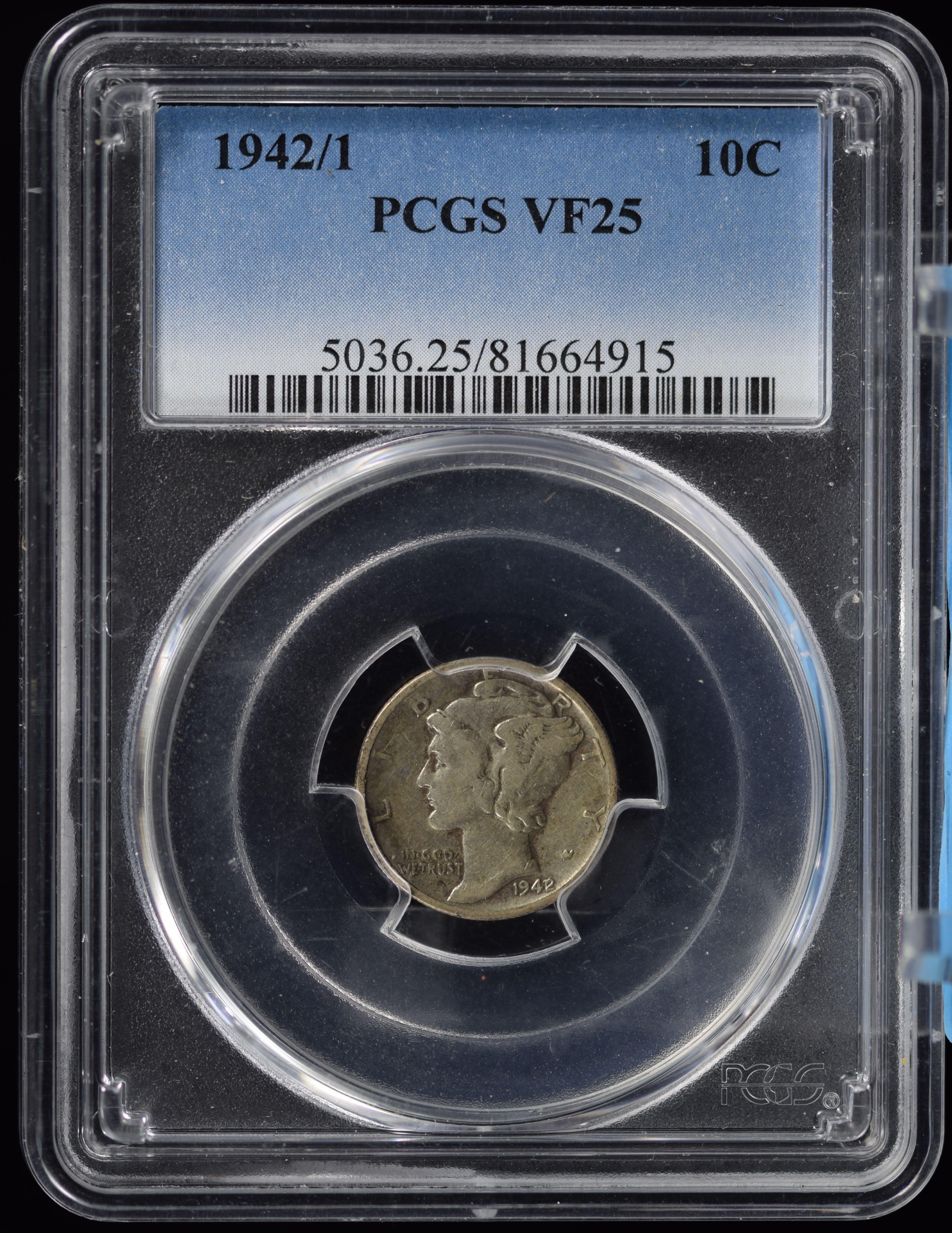 1942/1 Mercury Dime Tough Date PCGS VF-25