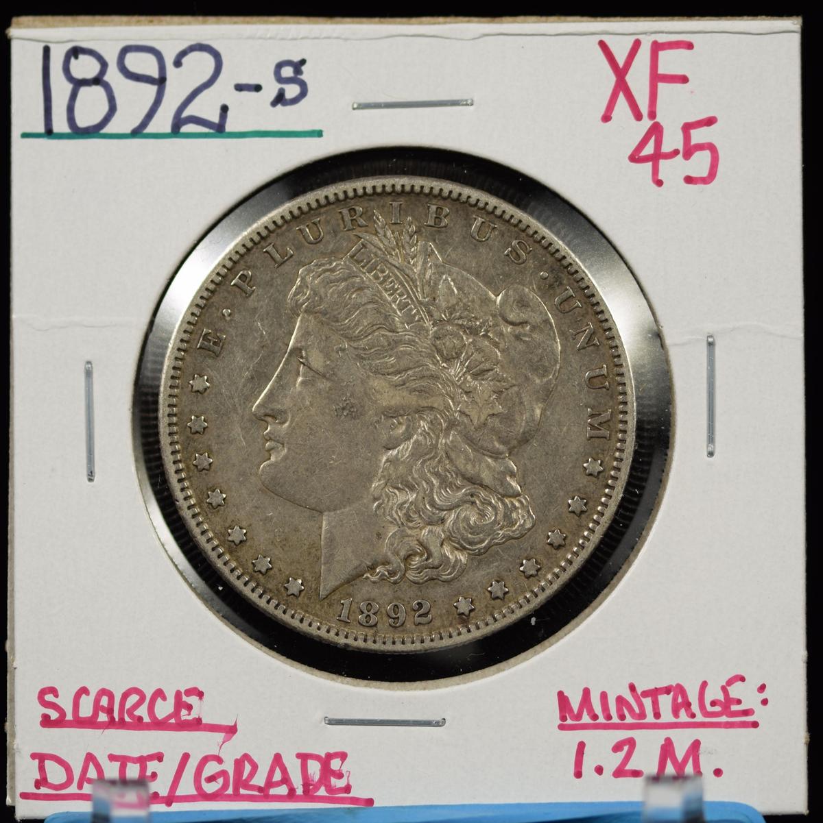 1892-S Morgan Dollar XF45 Scarce Date Grade